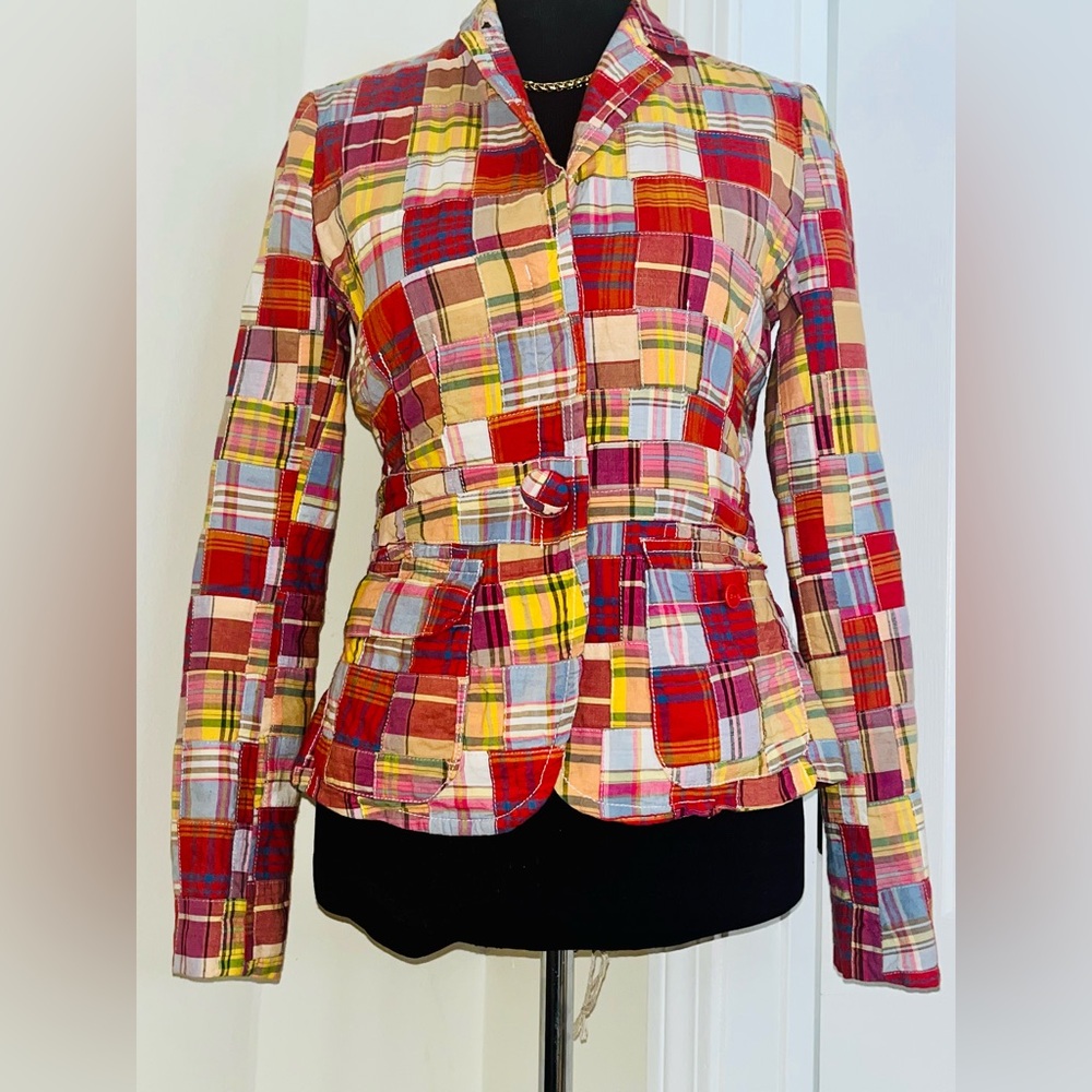 J Crew 100% Cotton Plaid Patchwork Multicolor Women's Jacket